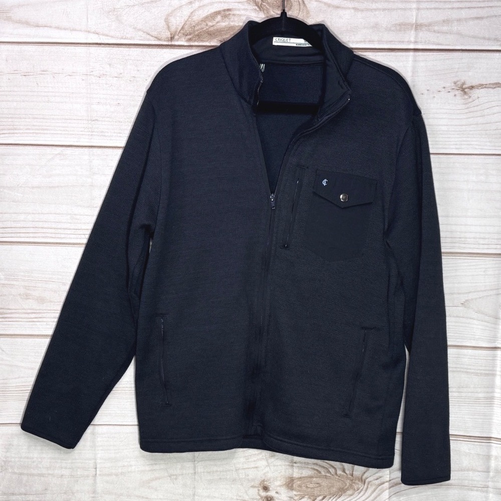 Criquet Mens Full Zip Sweater Jacket Navy Blue Mock Neck Chest Pocket Size M